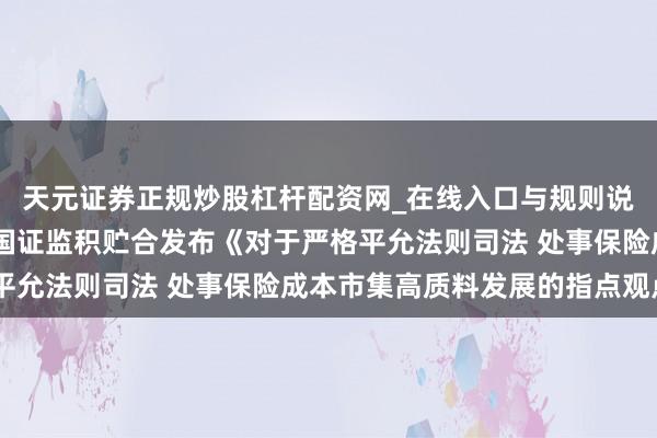 天元证券正规炒股杠杆配资网_在线入口与规则说明 最能手民法院、中国证监积贮合发布《对于严格平允法则司法 处事保险成本市集高质料发展的指点观点》